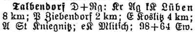 Schlesisches Ortschaftsverzeichnis 1913 - Talbendorf