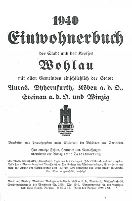 Titelblatt Einwohnerbuch Wohlau 1940