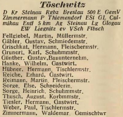 Töschwitz in: Amtliches Landes-Adressbuch der Provinz Niederschlesien 1927