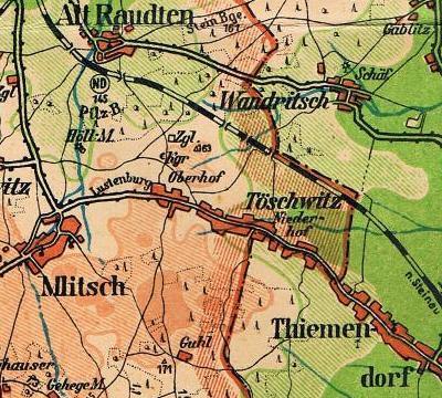 Töschwitz auf der Kreiskarte 1935