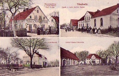 Warenhandlung und Posthilfsstelle Paul Weber, Gasthof zum weißen Roß - Hermann Tiesler, Villa Berndt, Schloss Nieder Töschwitz