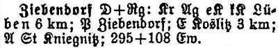 Ziebendorf in: Alphabetisches Verzeichnis sämtlicher Ortschaften der Provinz Schlesien 1913