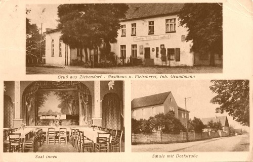 Gasthaus und Fleischerei, Inhaber Grundmann, Saal innen, Dorfstraße mit Schule