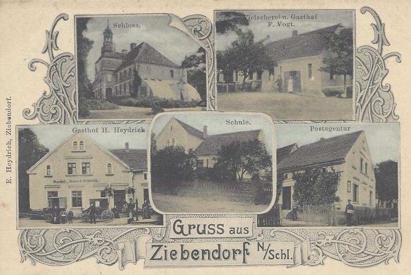 Schloss, Fleischerei und Gasthof F. Vogt, Gasthof H. Heydrich, Schule, Postagentur