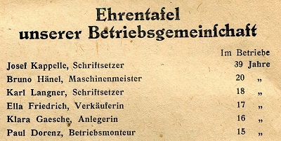 Betriebszugehörigkeit von Mitarbeitern per 2.1.1943