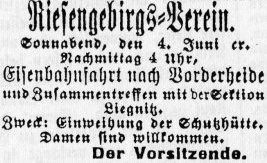 Einladung des Riesengebirgsvereins 1892